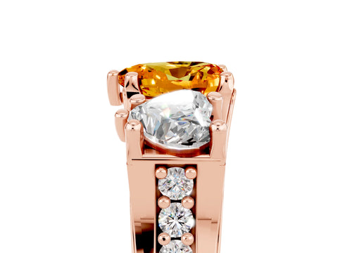 Rose gold Heart Cut Citrine Three-Stone Ring with Channel Set Band and Four-Prong Setting_5