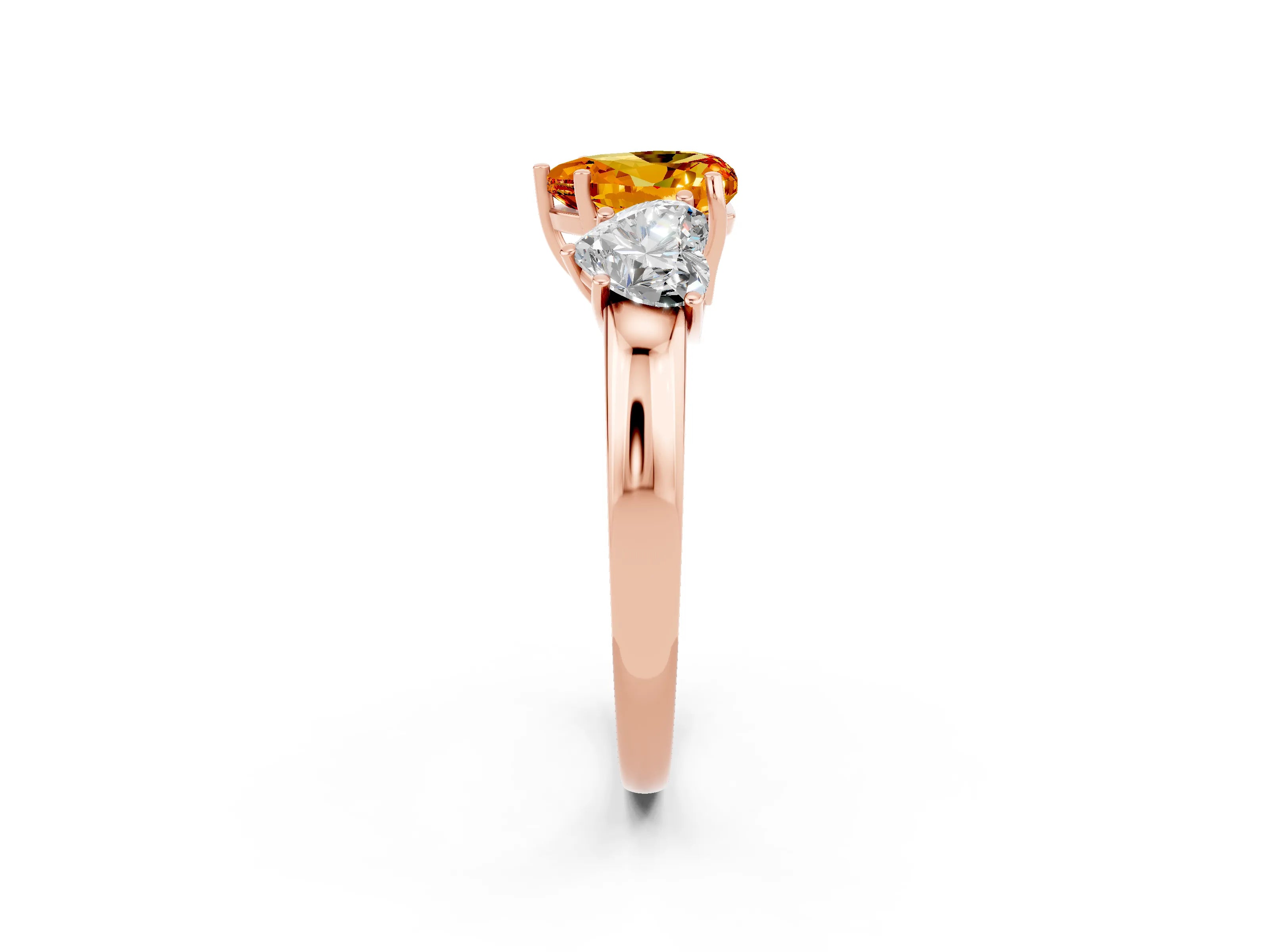 Rose gold Heart Cut Citrine Three-Stone Ring with Four-Prong Setting and Classic Band_2
