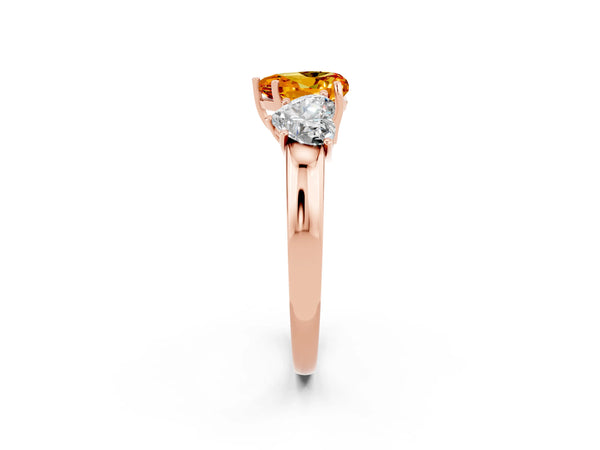 Rose gold Heart Cut Citrine Three-Stone Ring with Four-Prong Setting and Classic Band
