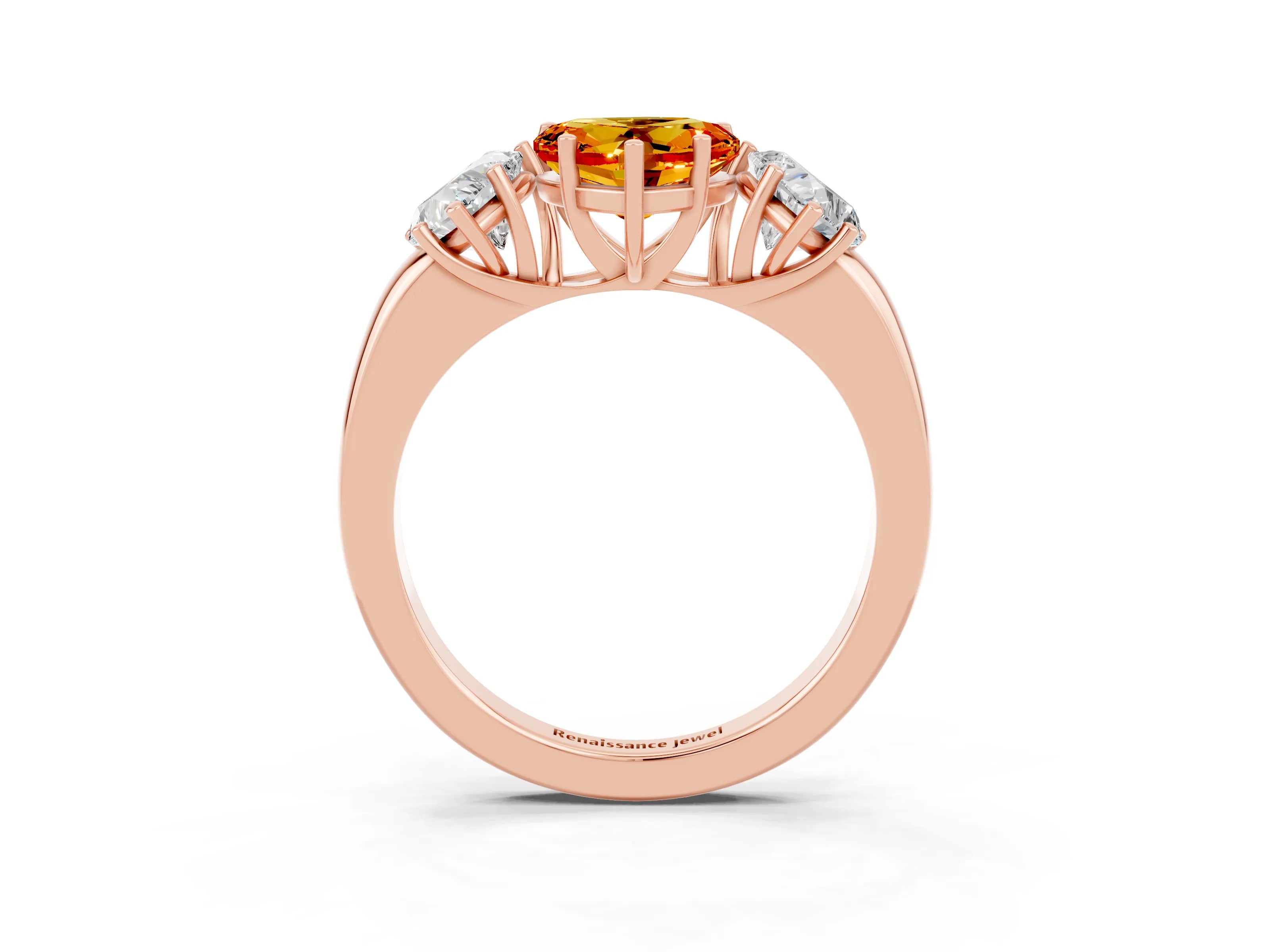 Rose gold Heart Cut Citrine Three-Stone Ring with Four-Prong Setting and Classic Band_3
