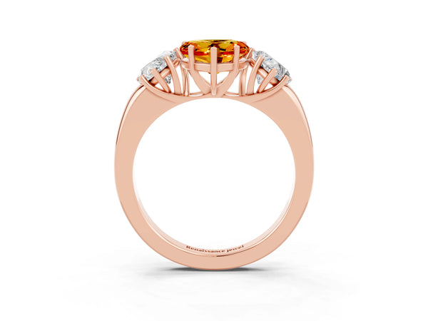 Rose gold Heart Cut Citrine Three-Stone Ring with Four-Prong Setting and Classic Band