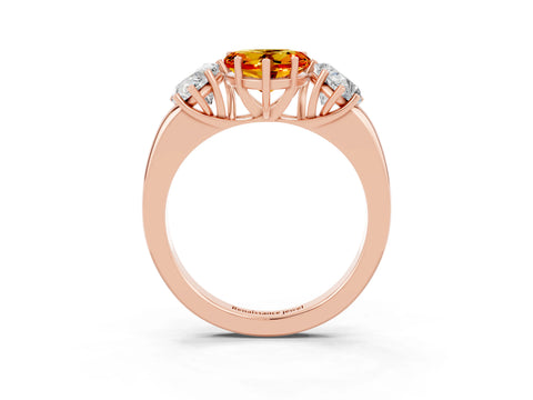 Rose gold Heart Cut Citrine Three-Stone Ring with Four-Prong Setting and Classic Band_3
