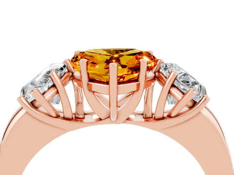 Rose gold Heart Cut Citrine Three-Stone Ring with Four-Prong Setting and Classic Band_4