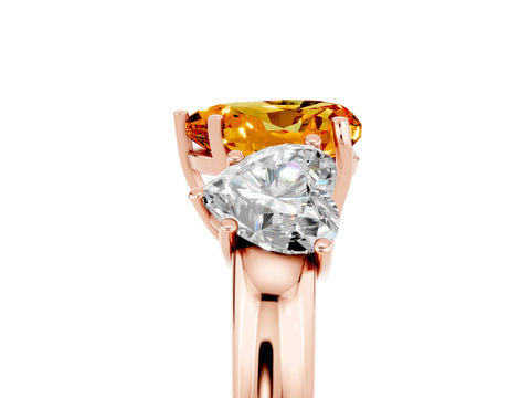 Rose gold Heart Cut Citrine Three-Stone Ring with Four-Prong Setting and Classic Band_5