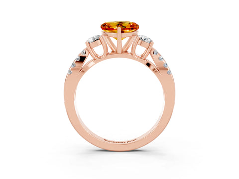 Rose gold Heart Cut Citrine Three-Stone Ring with Pavé Split Shank and Four-Prong Setting_27