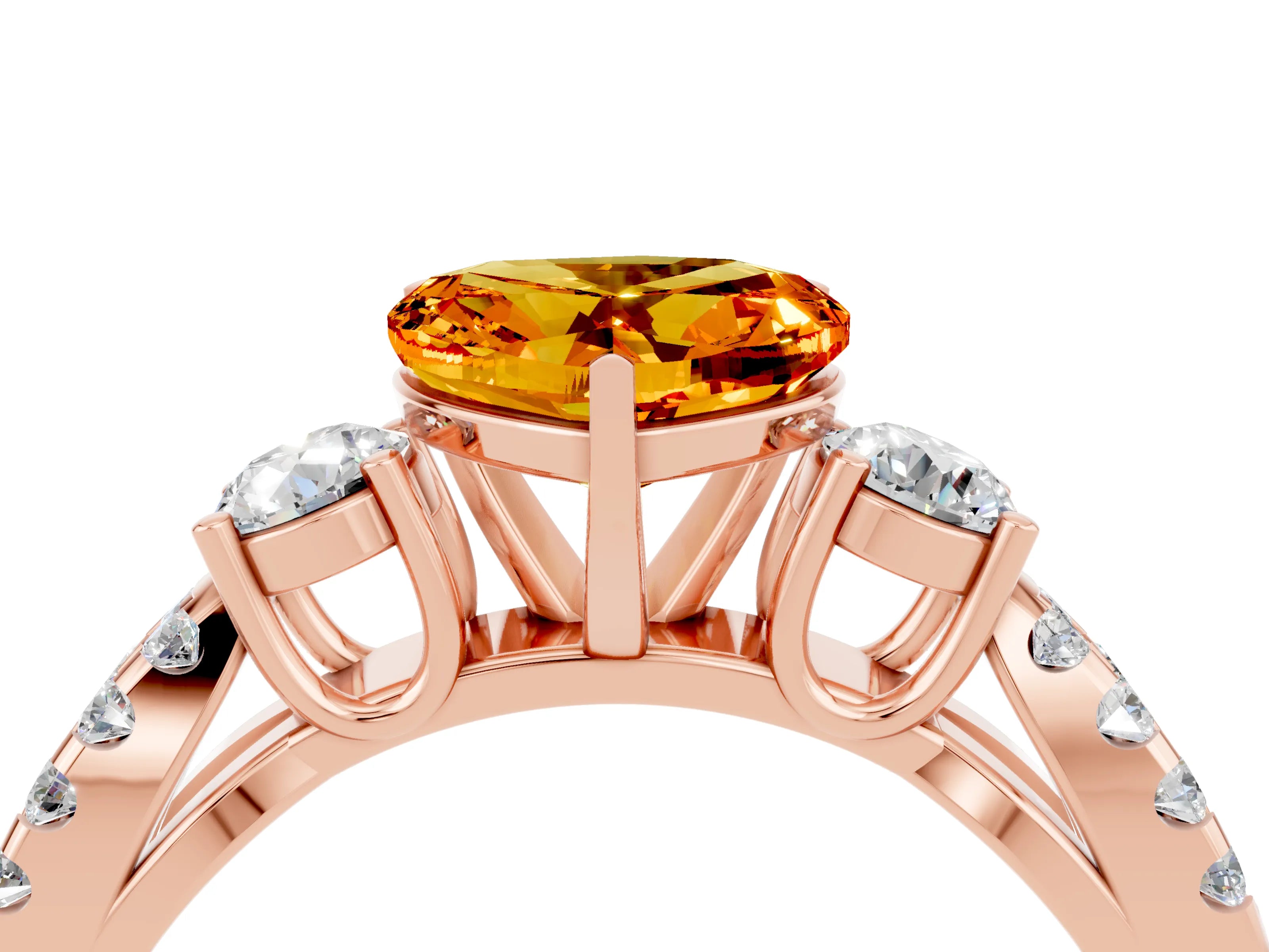 Rose gold Heart Cut Citrine Three-Stone Ring with Pavé Split Shank and Four-Prong Setting_28