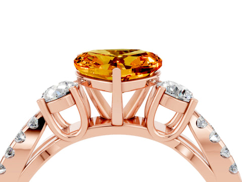 Rose gold Heart Cut Citrine Three-Stone Ring with Pavé Split Shank and Four-Prong Setting_28