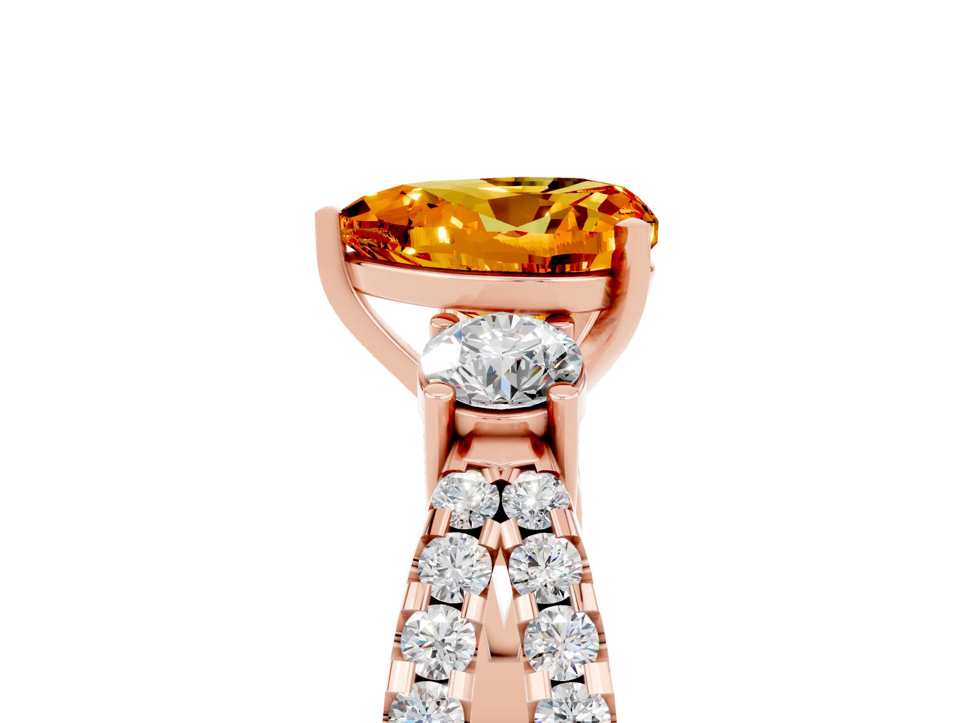 Rose gold Heart Cut Citrine Three-Stone Ring with Pavé Split Shank and Four-Prong Setting_29