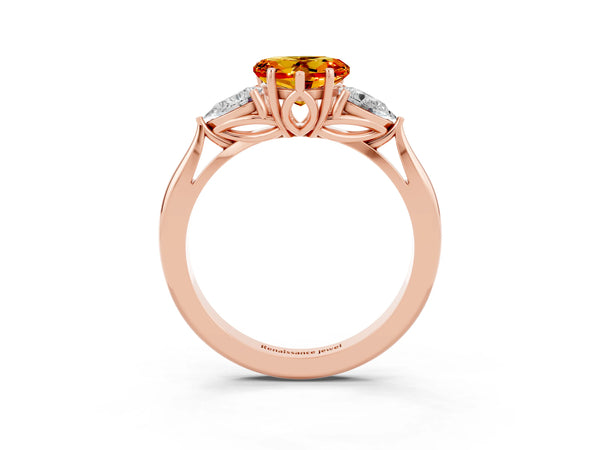 Rose gold Heart Cut Citrine Three-Stone Ring with Pear  Side Stones and Prong Setting