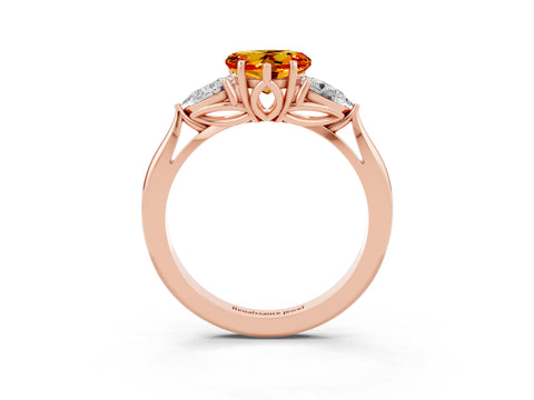 Rose gold Heart Cut Citrine Three-Stone Ring with Pear Side Stones and Four-Prong Setting_15