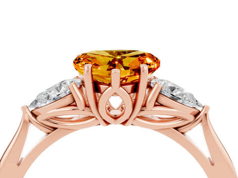 Rose gold Heart Cut Citrine Three-Stone Ring with Pear Side Stones and Four-Prong Setting_16