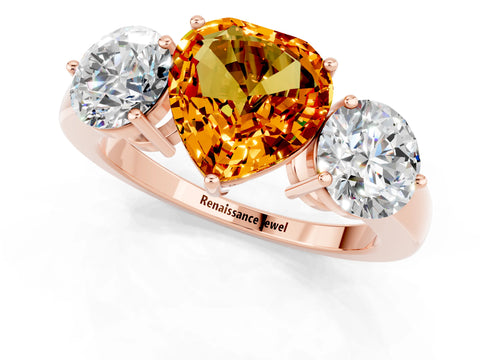 Rose gold Heart Cut Citrine Three-Stone Ring with Prong Setting and Classic Band_1