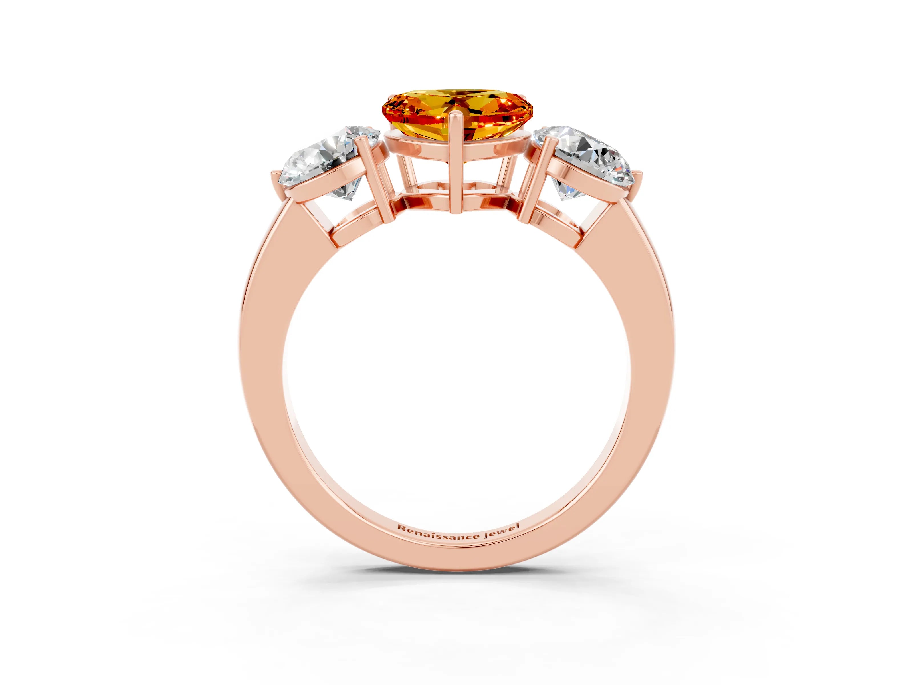Rose gold Heart Cut Citrine Three-Stone Ring with Prong Setting and Classic Band_3