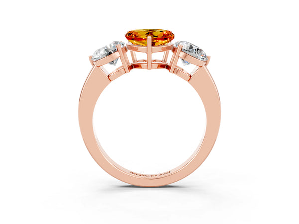Rose gold Heart Cut Citrine Three-Stone Ring with Prong Setting and Classic Band