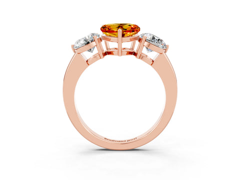 Rose gold Heart Cut Citrine Three-Stone Ring with Prong Setting and Classic Band_3