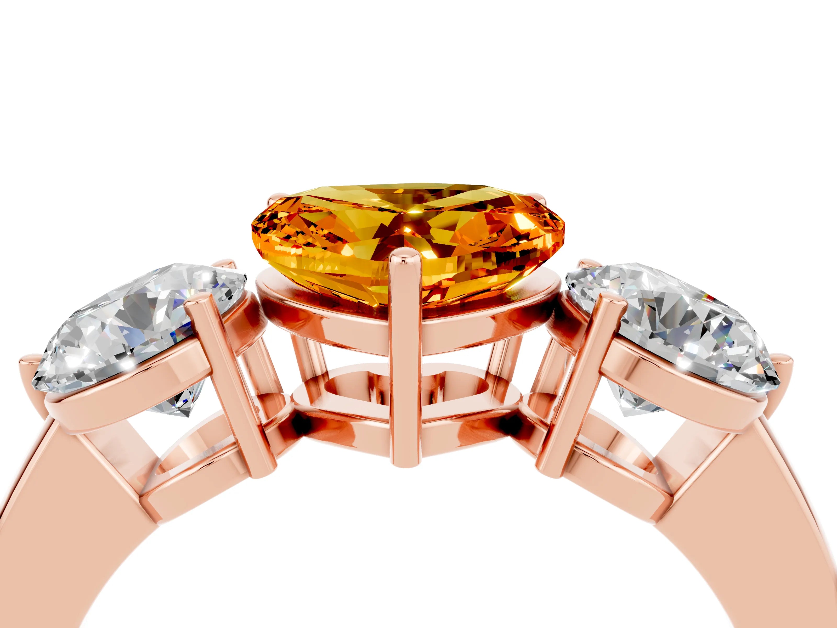 Rose gold Heart Cut Citrine Three-Stone Ring with Prong Setting and Classic Band_4