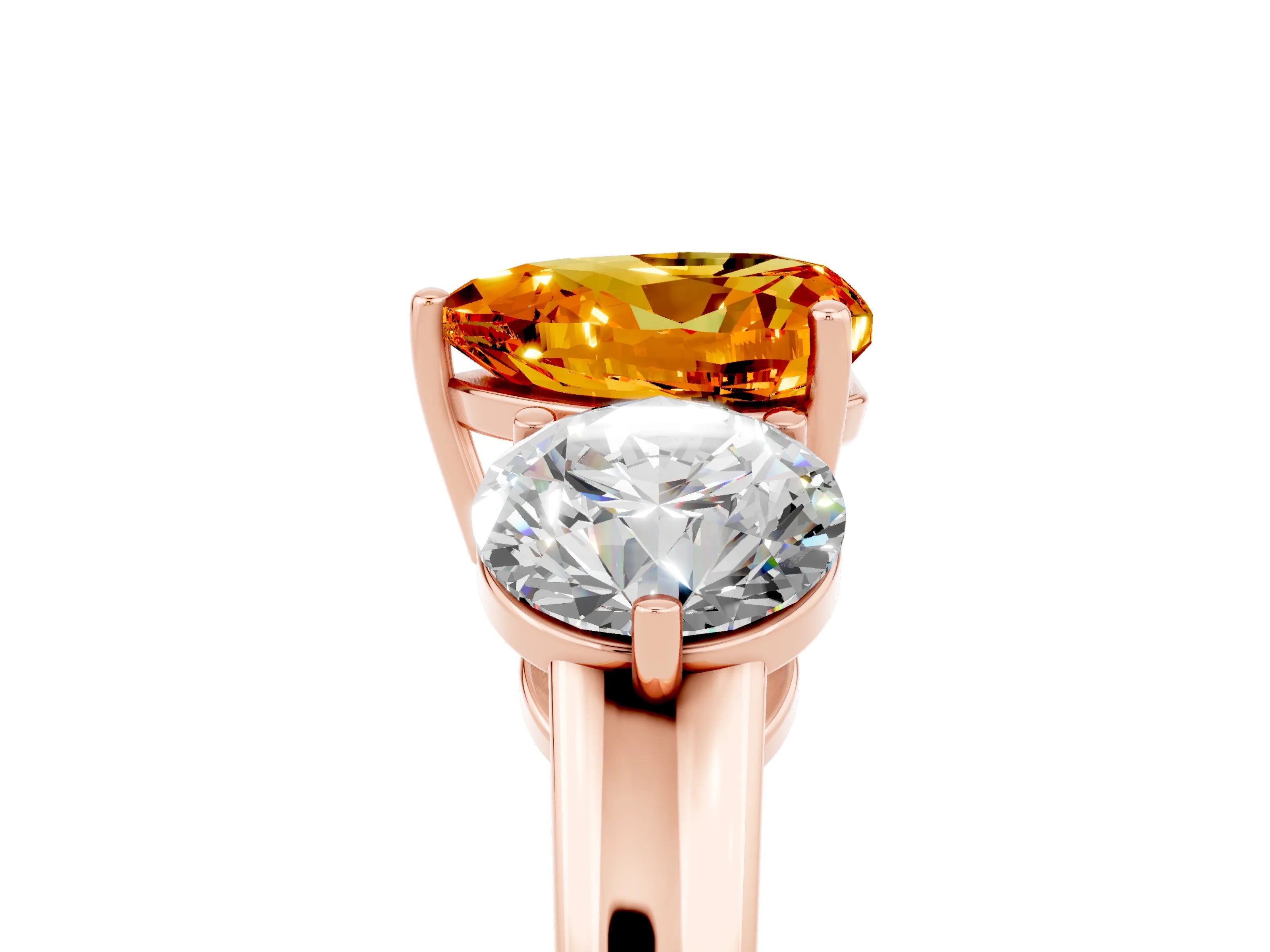 Rose gold Heart Cut Citrine Three-Stone Ring with Prong Setting and Classic Band_5