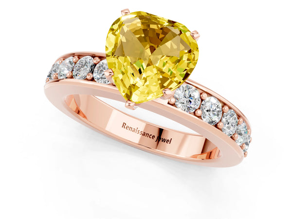 Rose gold Heart Cut Yellow Sapphire Engagement Ring with Channel Set Round  Band and Prong Setting