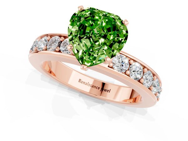 Rose gold Heart Cut Peridot Engagement Ring with Channel Set Round  Band and Prong Setting