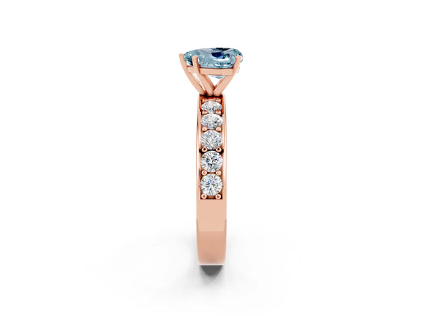 Rose gold Heart Cut Aquamarine Engagement Ring with Channel Set Round  Band and Prong Setting