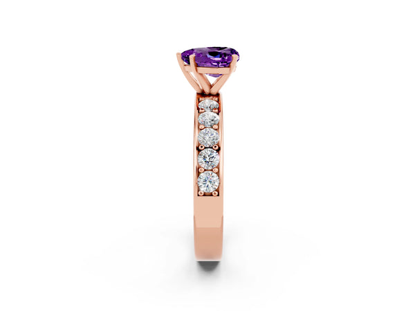 Rose gold Heart Cut Amethyst Engagement Ring with Channel Set Round  Band and Prong Setting