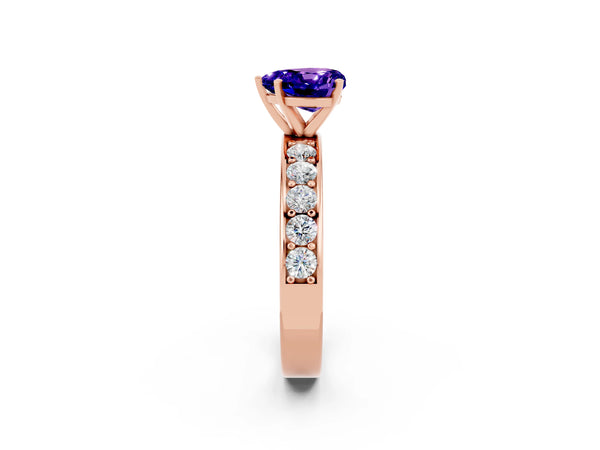 Rose gold Heart Cut Tanzanite Engagement Ring with Channel Set Round  Band and Prong Setting
