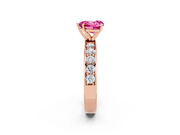 Rose gold Heart Cut Pink Sapphire Engagement Ring with Channel Set Round  Band and Prong Setting