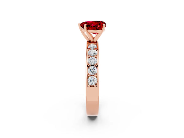Rose gold Heart Cut Ruby Engagement Ring with Channel Set Round  Band and Prong Setting