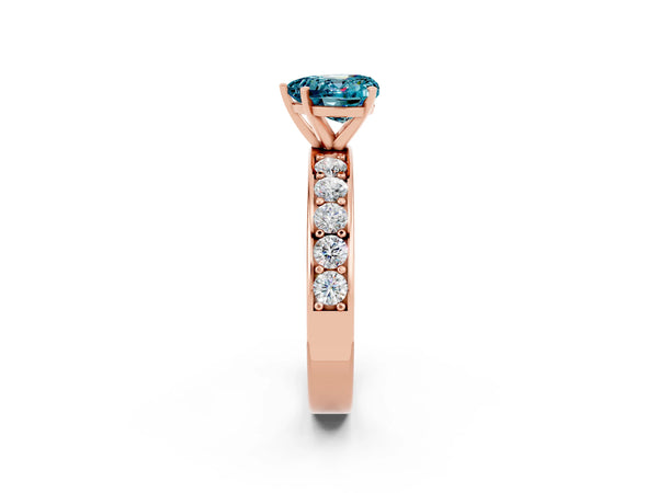 Rose gold Heart Cut Blue Topaz Engagement Ring with Channel Set Round  Band and Prong Setting