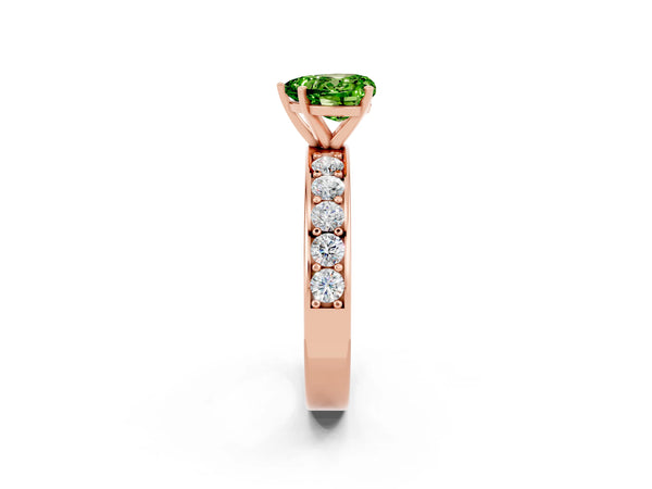 Rose gold Heart Cut Peridot Engagement Ring with Channel Set Round  Band and Prong Setting