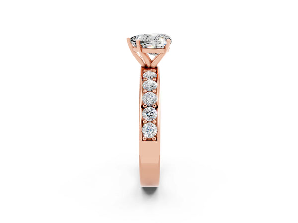 Rose gold Heart Cut Moissanite Engagement Ring with Channel Set Round  Band and Prong Setting