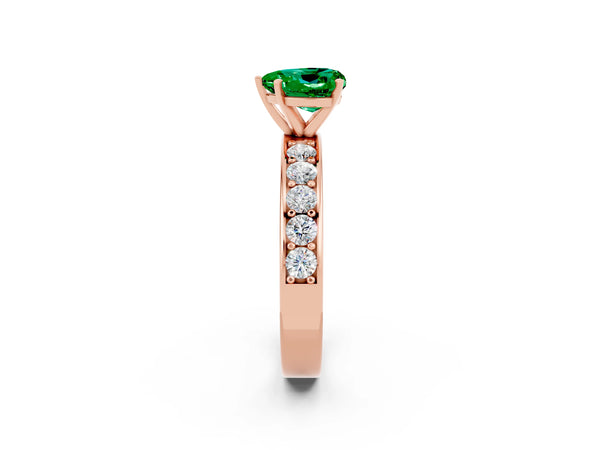 Rose gold Heart Cut Emerald Engagement Ring with Channel Set Round  Band and Prong Setting