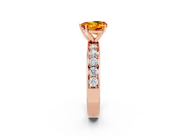 Rose gold Heart Cut Citrine Engagement Ring with Channel Set Round  Band and Prong Setting