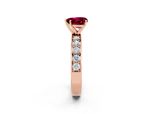 Rose gold Heart Cut Garnet Engagement Ring with Channel Set Round  Band and Prong Setting