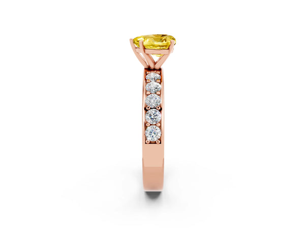 Rose gold Heart Cut Yellow Sapphire Engagement Ring with Channel Set Round  Band and Prong Setting