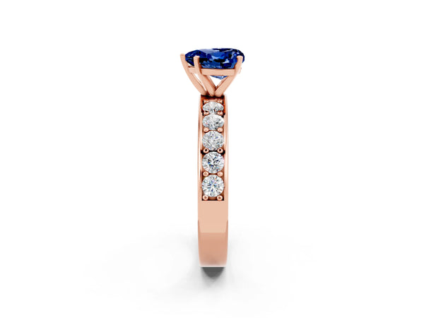 Rose gold Heart Cut Blue Sapphire Engagement Ring with Channel Set Round  Band and Prong Setting