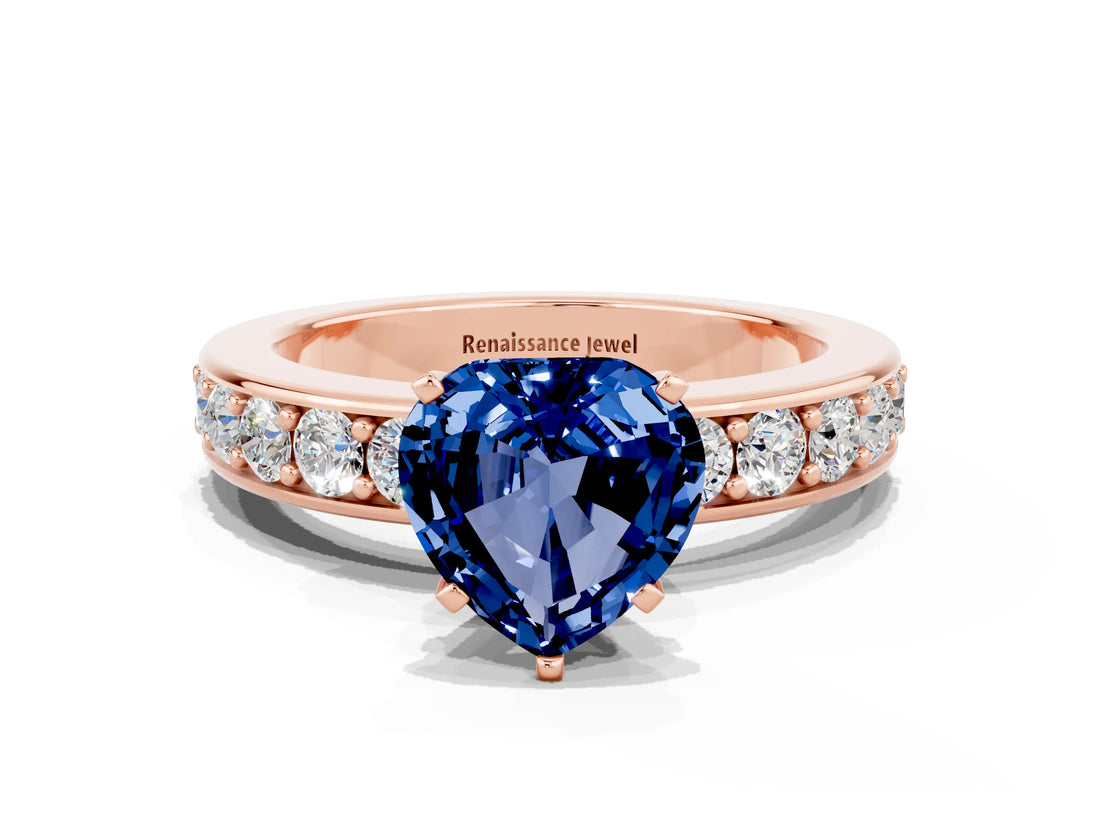 Rose gold Heart Cut Cut Channel Set Diamond Engagement Ring with Four-Prong Setting