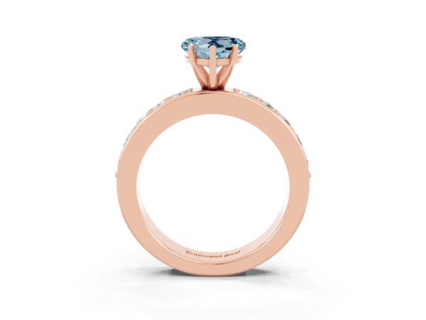 Rose gold Heart Cut Aquamarine Engagement Ring with Channel Set Round  Band and Prong Setting