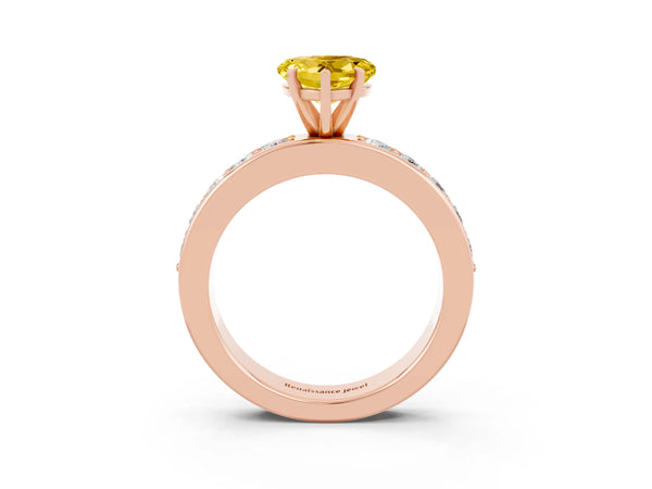Rose gold Heart Cut Yellow Sapphire Engagement Ring with Channel Set Round  Band and Prong Setting