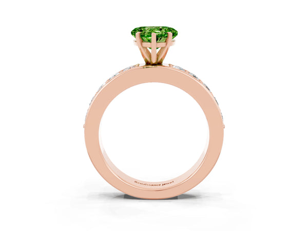 Rose gold Heart Cut Peridot Engagement Ring with Channel Set Round  Band and Prong Setting