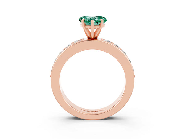 Rose gold Heart Cut Green Sapphire Engagement Ring with Channel Set Round  Band and Prong Setting