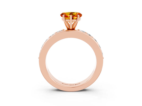 Rose gold Heart Cut Citrine Engagement Ring with Channel Set Round  Band and Prong Setting