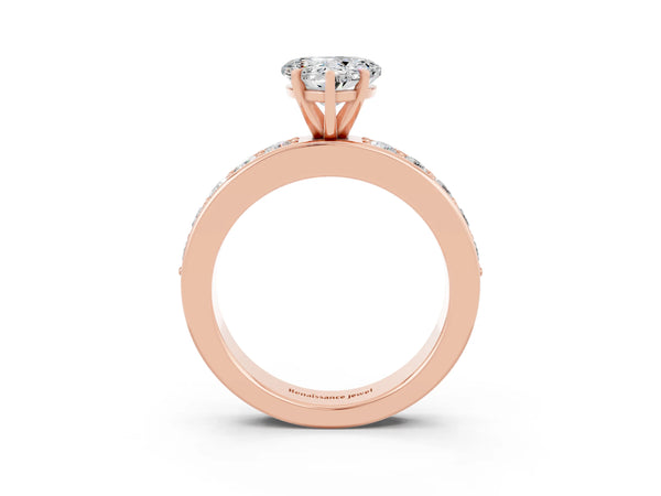 Rose gold Heart Cut Moissanite Engagement Ring with Channel Set Round  Band and Prong Setting