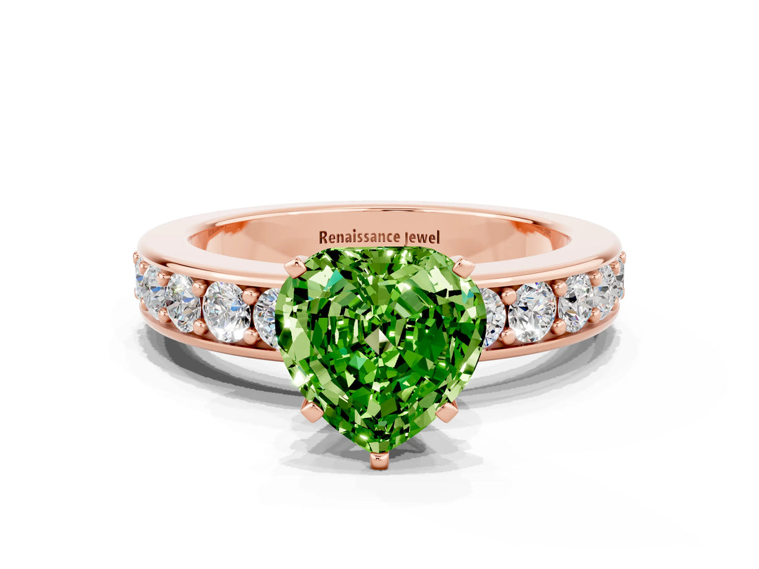 Rose gold Heart Cut Cut Channel Set Diamond Engagement Ring with Four-Prong Setting