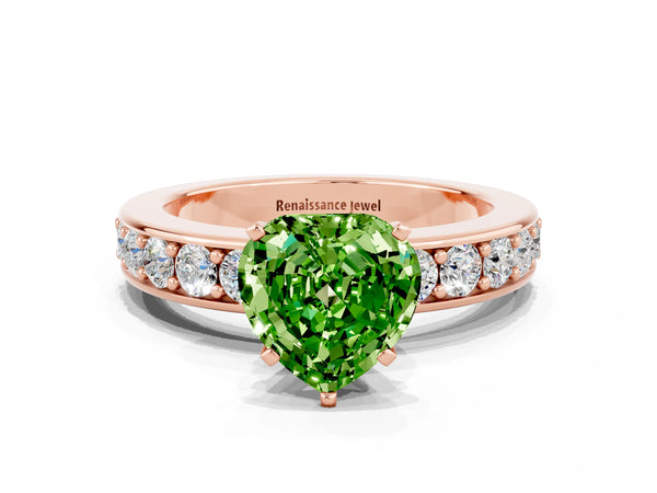 Rose gold Heart Cut Peridot Engagement Ring with Channel Set Round  Band and Prong Setting