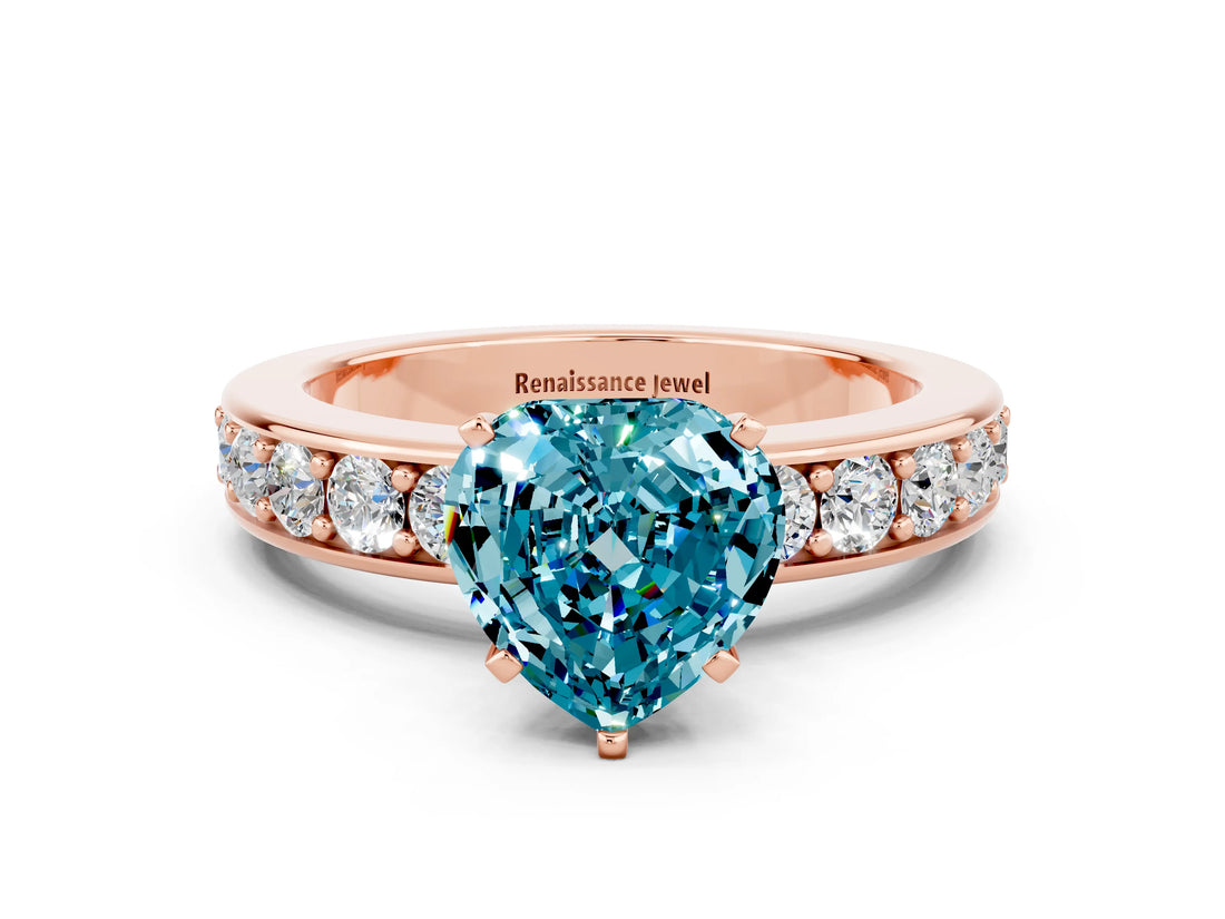 Rose gold Heart Cut Cut Channel Set Diamond Engagement Ring with Four-Prong Setting