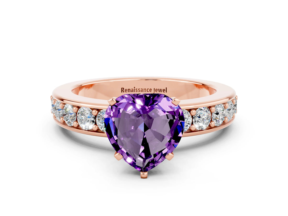 Rose gold Heart Cut Cut Channel Set Diamond Engagement Ring with Four-Prong Setting