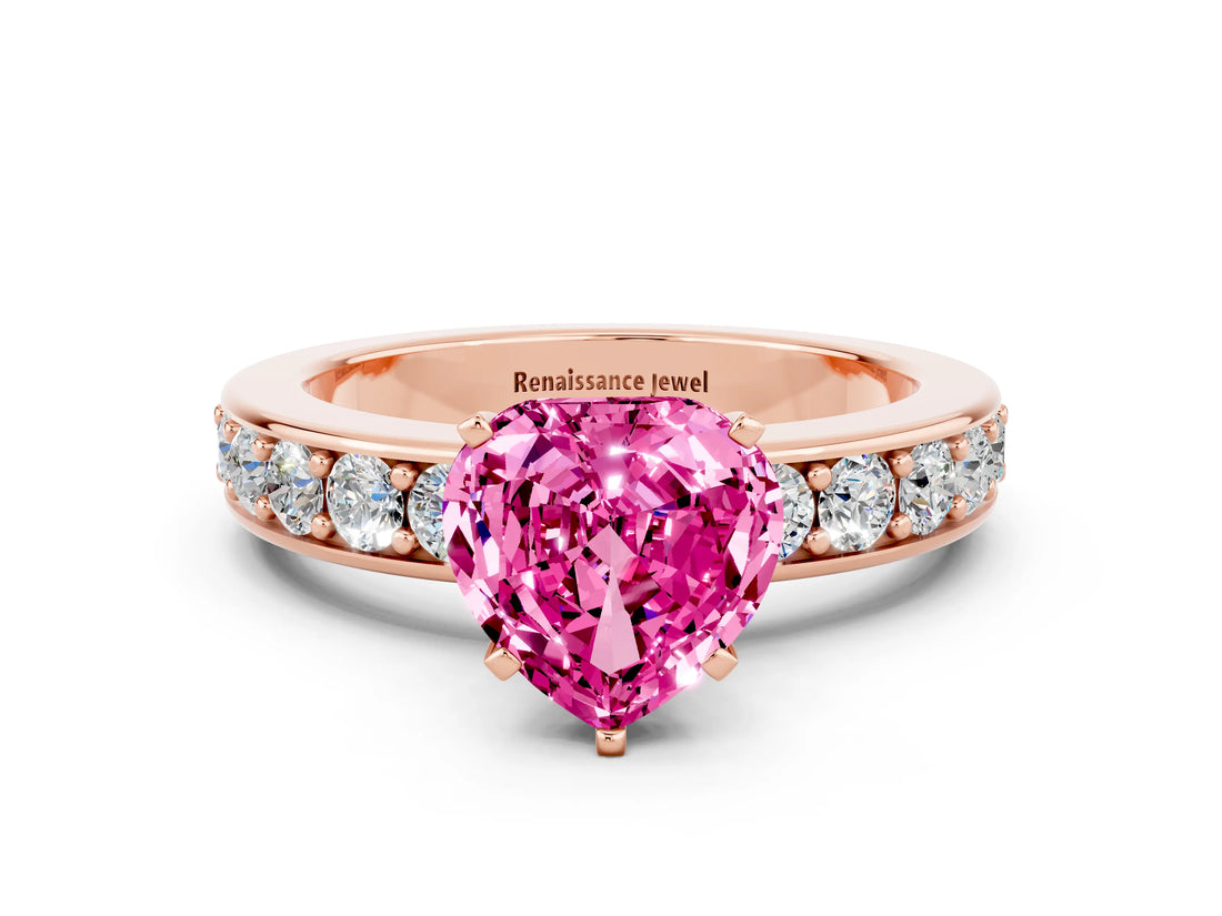 Rose gold Heart Cut Cut Channel Set Diamond Engagement Ring with Four-Prong Setting