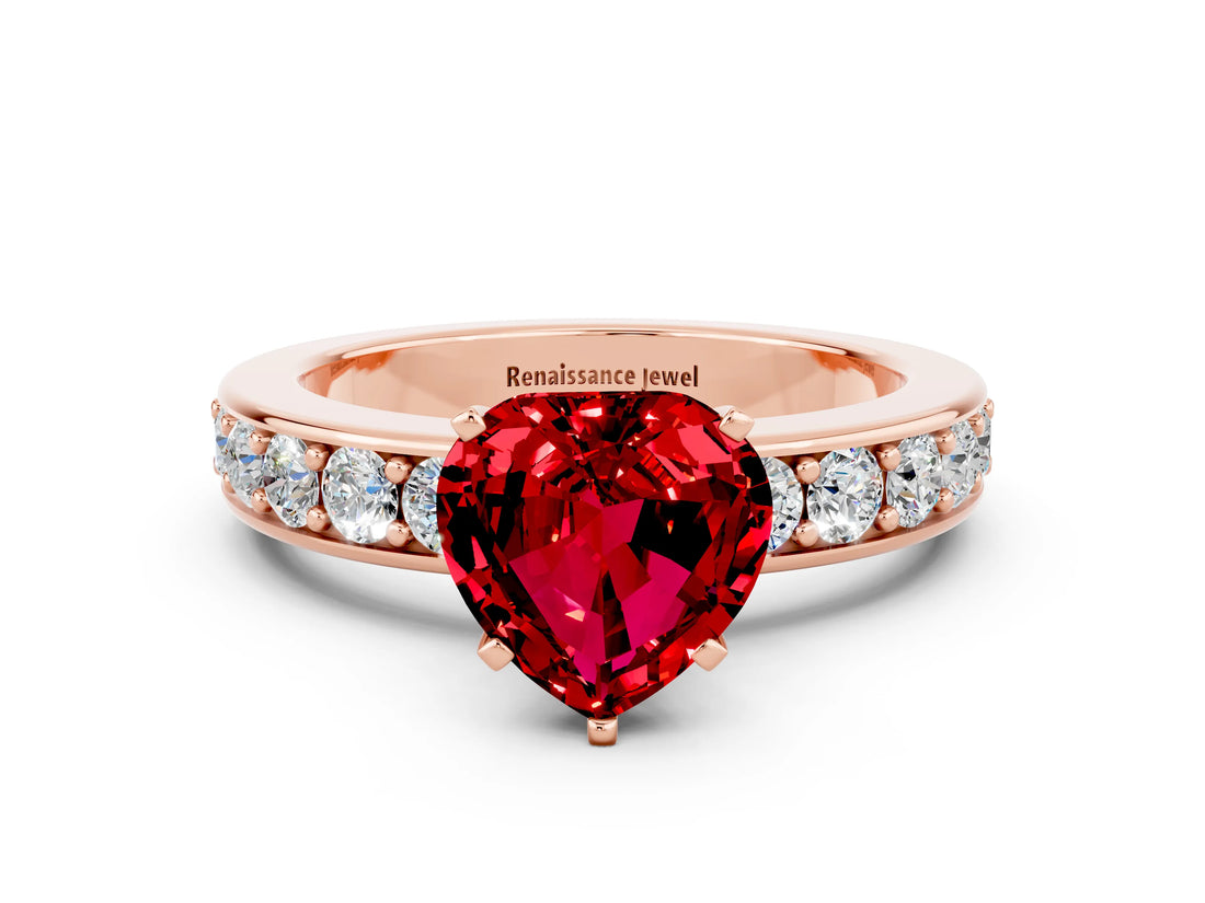 Rose gold Heart Cut Cut Channel Set Diamond Engagement Ring with Four-Prong Setting