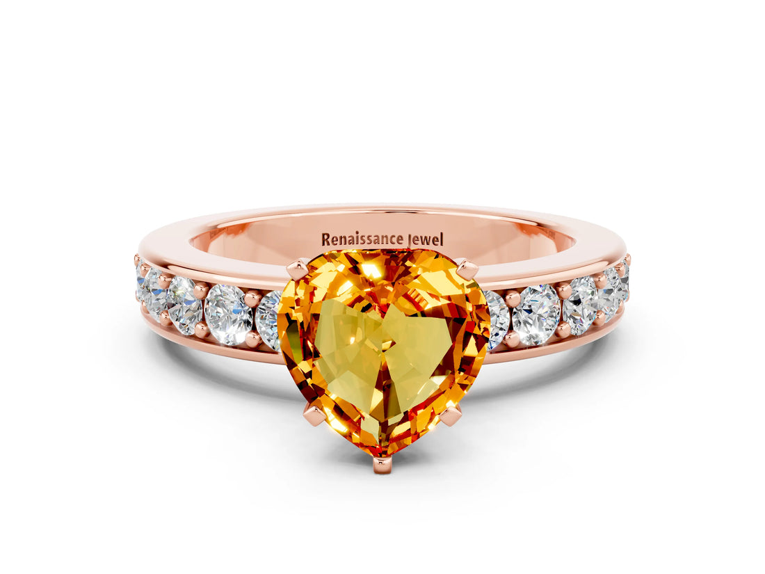Rose gold Heart Cut Cut Channel Set Diamond Engagement Ring with Four-Prong Setting